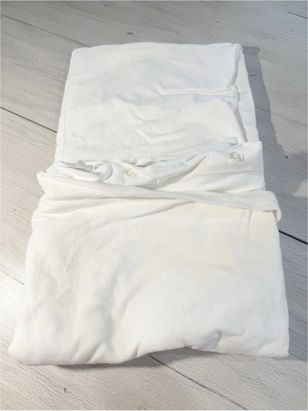 WEST ELM White Linen Cotton Blend Seamed Textured Duvet Cover Button Close Twin.